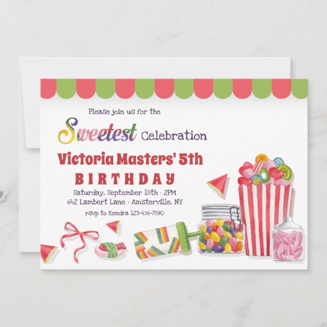 Invitation à la fête d'anniversaire de Candy Lane (Devant)
