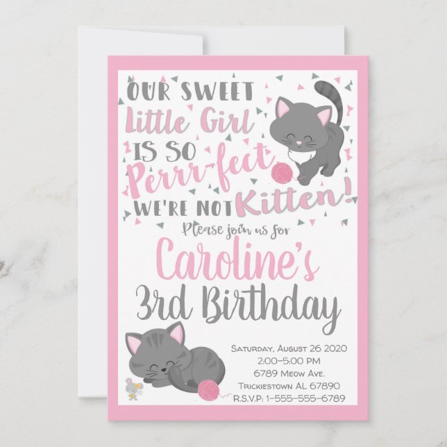 Invitation à la fête d'anniversaire de chaton (Devant)