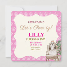 Invitation à la fête d'anniversaire de chien rose