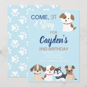 Invitation à la fête d'anniversaire de chiot bleu