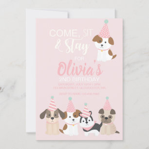 Invitation à la fête d'anniversaire de chiot rose