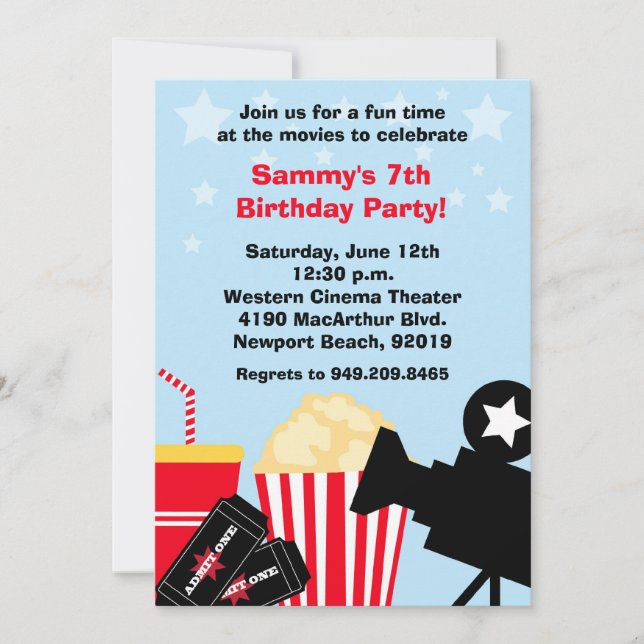 Invitation à la fête d'anniversaire de cinéma (Devant)