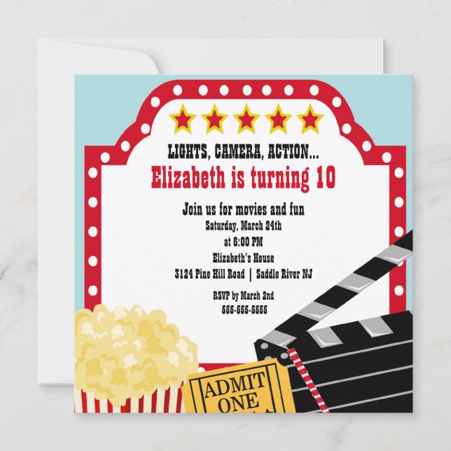 Invitation à la fête d'anniversaire de cinéma (Devant)