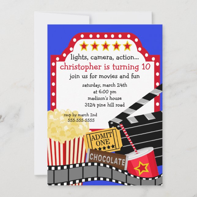 Invitation à la fête d'anniversaire de cinéma (Devant)