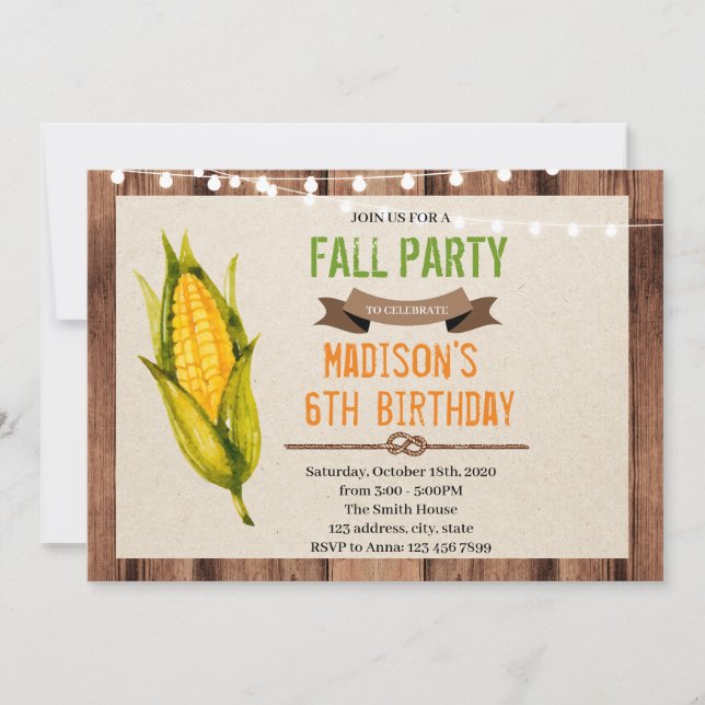 Invitation à la fête d'anniversaire de Corn (Devant)