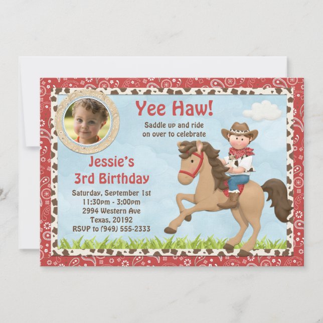 Invitation à la fête d'anniversaire de Cowboy Hors (Devant)