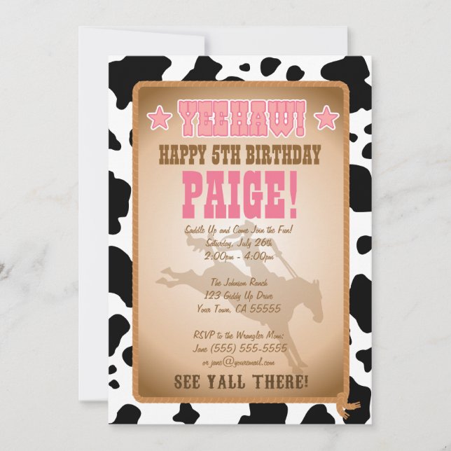  Invitation à la fête d'anniversaire de Cowgirl (Devant)