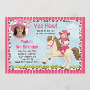 Invitation à la fête d'anniversaire de Cowgirl Hor
