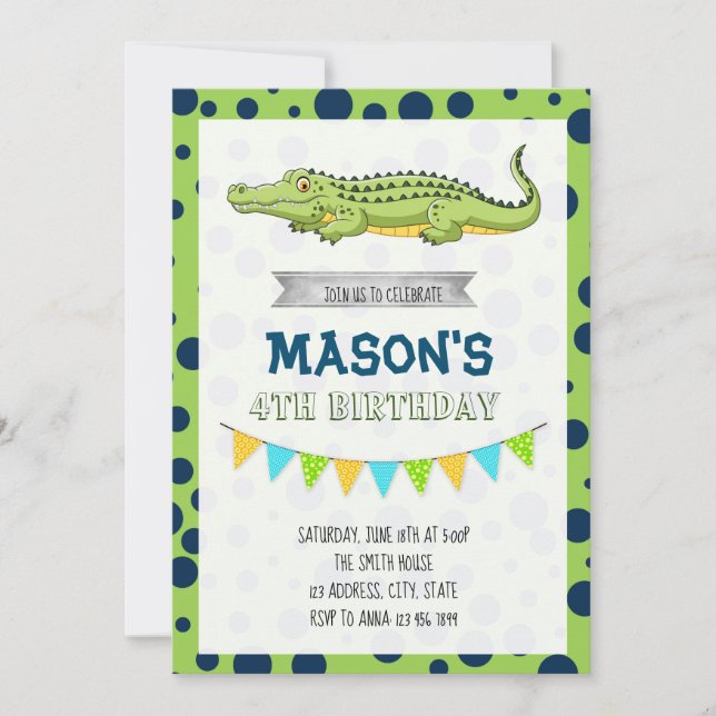 Invitation à la fête d'anniversaire de crocodile (Devant)