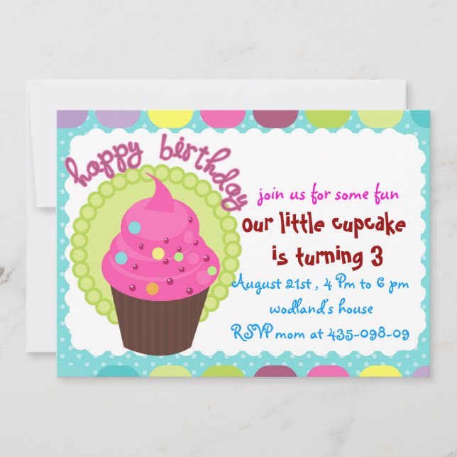 invitation à la fête d'anniversaire de cupcake (Devant)