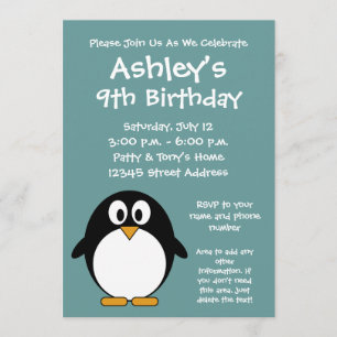 Invitation à la fête d'anniversaire de Cute Pengui
