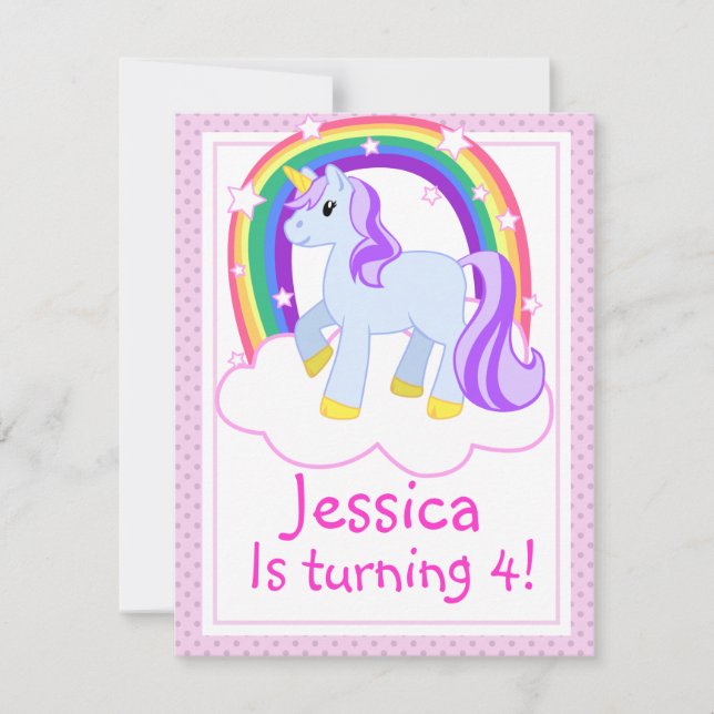 Invitation à la fête d'anniversaire de Cute Unicor (Devant)