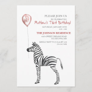 Invitation à la fête d'anniversaire de Cute Zebra 