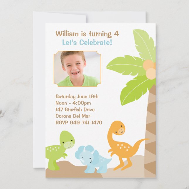 Invitation à la fête d'anniversaire de Dinosaur (Devant)