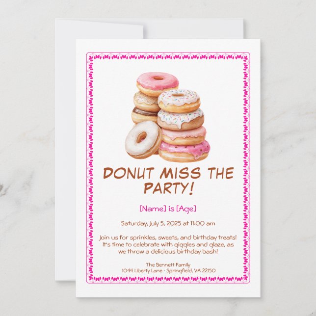 Invitation à la fête d'anniversaire de Donut - Col (Devant)