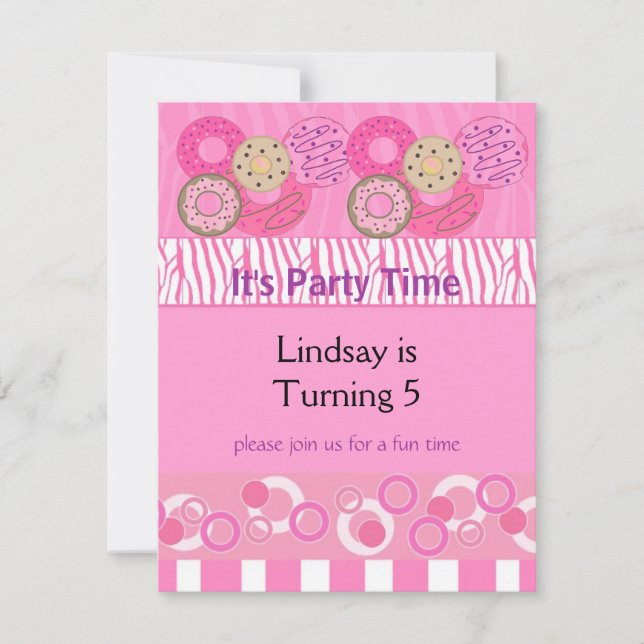 Invitation à la fête d'anniversaire de Donut rose (Devant)
