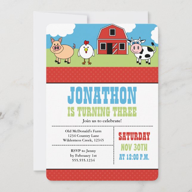 Invitation à la fête d'anniversaire de Farm Barnya (Devant)