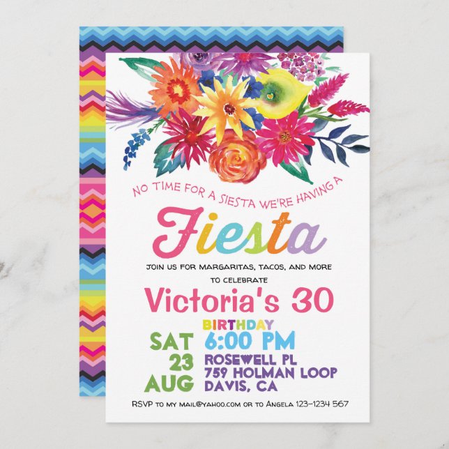 Invitation à la fête d'anniversaire de Fiesta (Devant / Derrière)