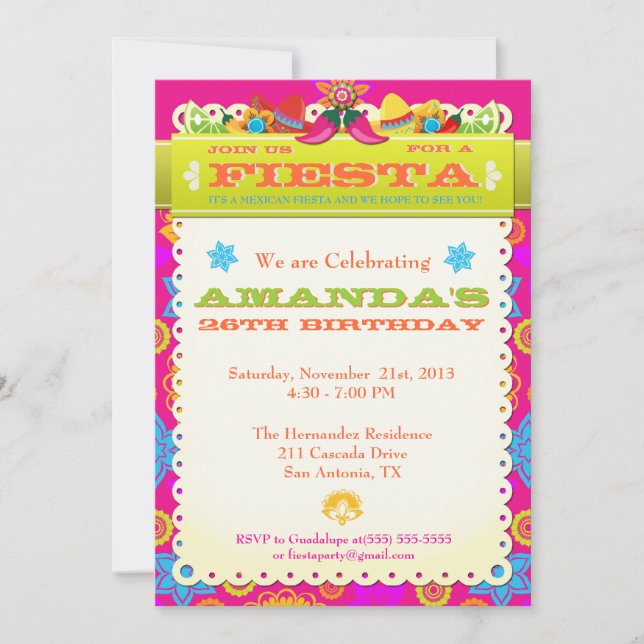 Invitation à la fête d'anniversaire de Fiesta, viv (Devant)