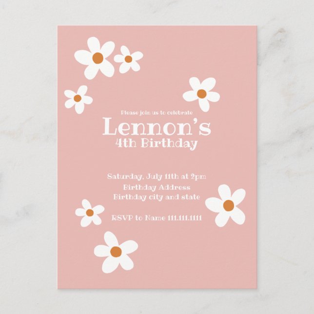 Invitation à la fête d'anniversaire de fille aux m (Devant)