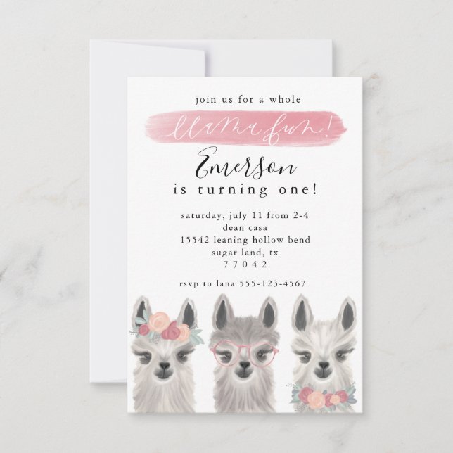 Invitation à la fête d'anniversaire de Floral Llam (Devant)