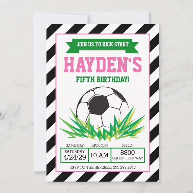 Invitation à la fête d'anniversaire de football fé (Devant)