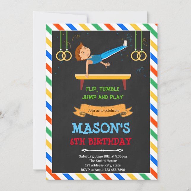 Invitation à la fête d'anniversaire de garçon gymn (Devant)