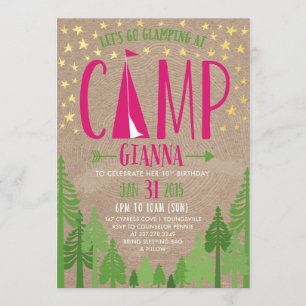 Invitation à la fête d'anniversaire de Glamping po