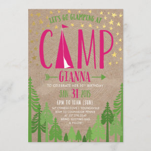Invitation à la fête d'anniversaire de Glamping po