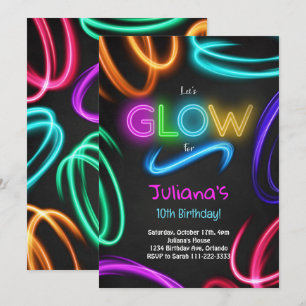 Invitation à la fête d'anniversaire de Glow Neon