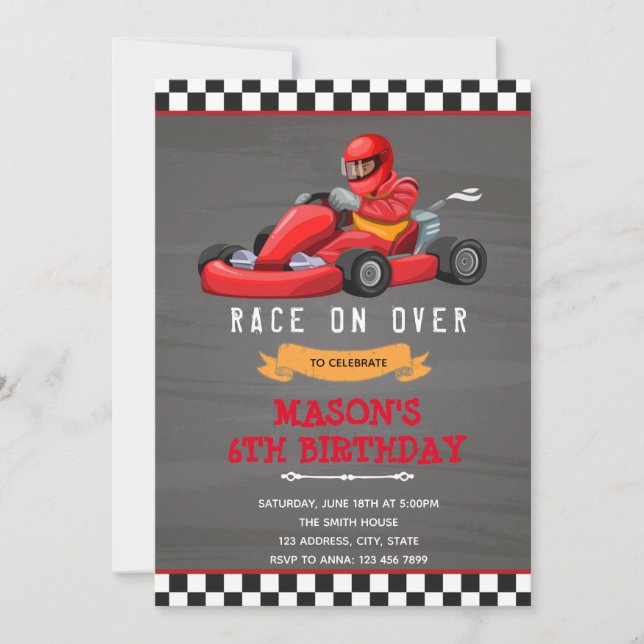 Invitation à la fête d'anniversaire de Go kart (Devant)