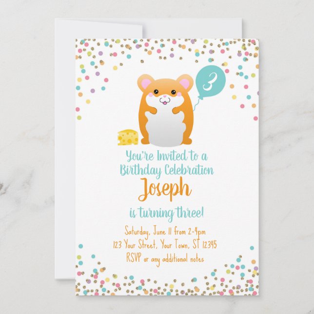 Invitation à la fête d'anniversaire de Hamster Blu (Devant)