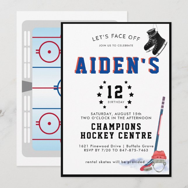 Invitation à la fête d'anniversaire de hockey (Devant / Derrière)