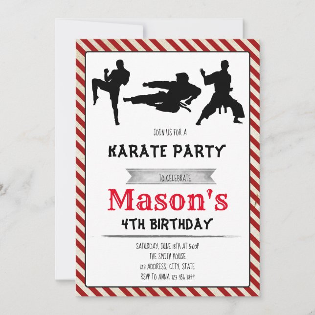 Invitation à la fête d'anniversaire de karaté (Devant)
