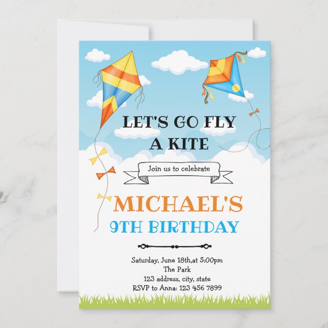 Invitation à la fête d'anniversaire de Kites (Devant)