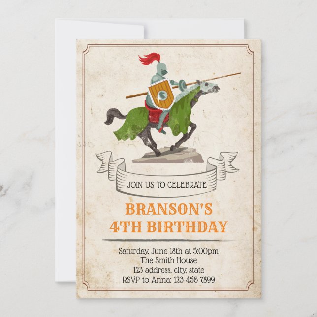 Invitation à la fête d'anniversaire de Knight (Devant)