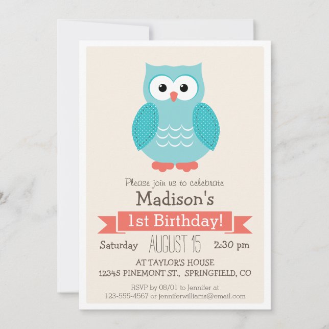 Invitation à la fête d'anniversaire de la Chouette (Devant)