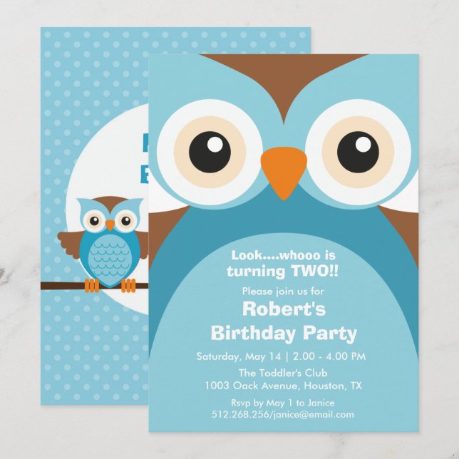 Invitation à la fête d'anniversaire de la Chouette (Devant / Derrière)
