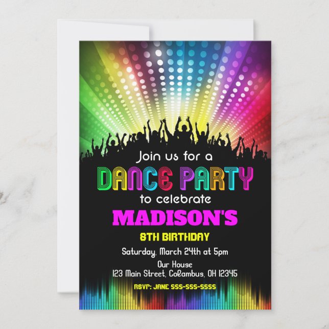 Invitation à la fête d'anniversaire de la danse (Devant)