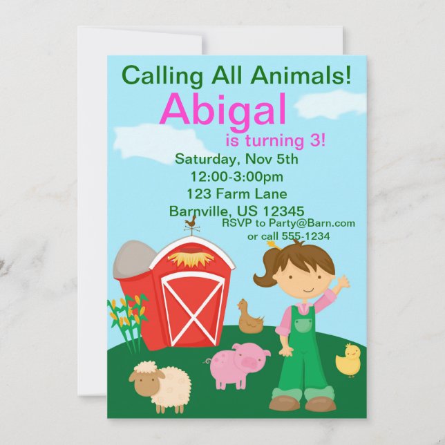Invitation à la fête d'anniversaire de la ferme de (Devant)
