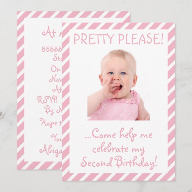 Invitation à la fête d'anniversaire de la fille-bé (Devant / Derrière)