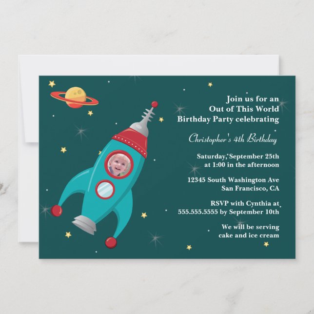 Invitation à la fête d'anniversaire de la fusée sp (Devant)