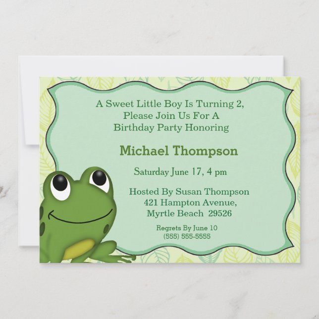 Invitation à la fête d'anniversaire de la grenouil (Devant)