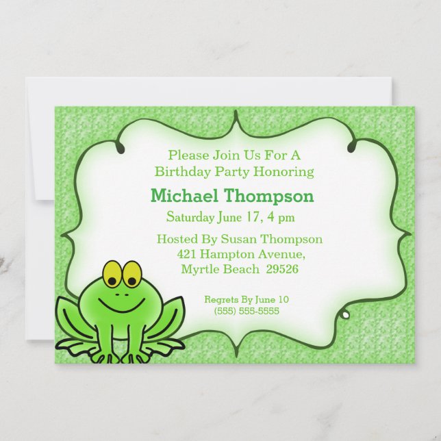 Invitation à la fête d'anniversaire de la grenouil (Devant)