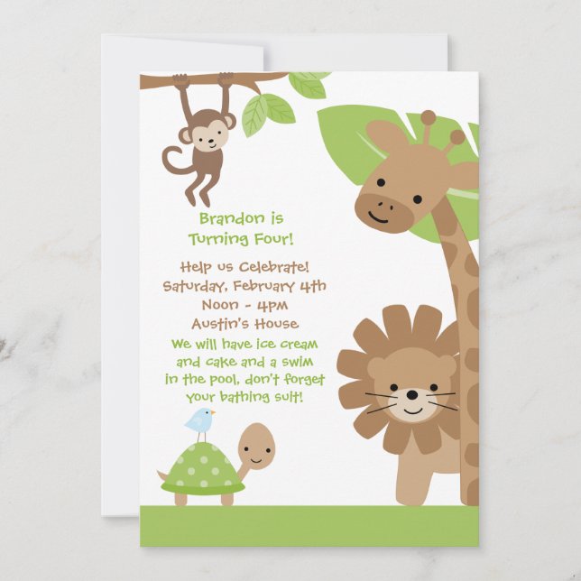 Invitation à la fête d'anniversaire de la Jungle (Devant)