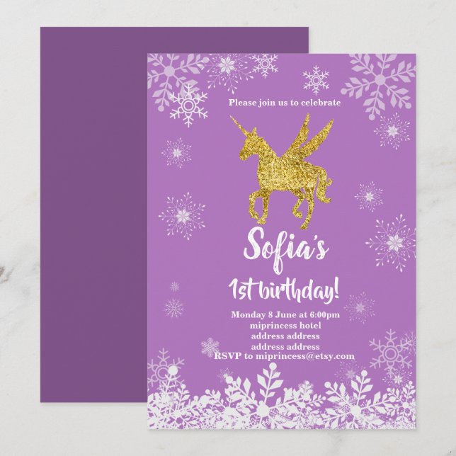 invitation à la fête d'anniversaire de la licorne (Devant / Derrière)