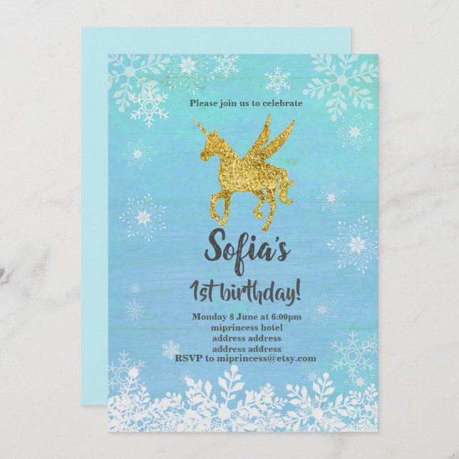 invitation à la fête d'anniversaire de la licorne (Devant / Derrière)