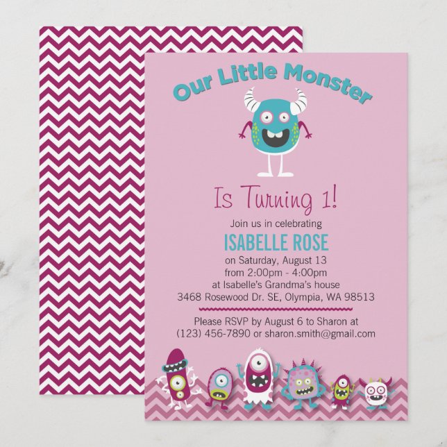 Invitation à la fête d'anniversaire de la Petite M (Devant / Derrière)