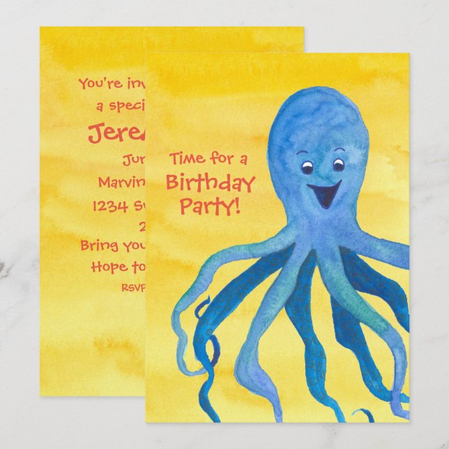 Invitation à la fête d'anniversaire de la pieuvre  (Devant / Derrière)