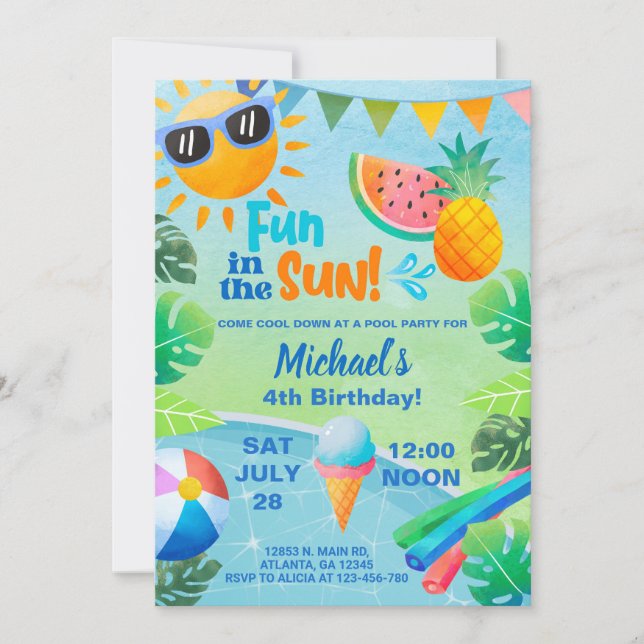 Invitation à la fête d'anniversaire de la piscine, (Devant)